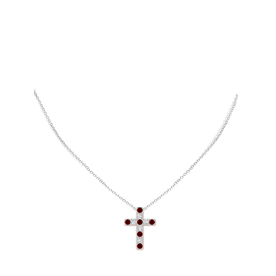 3mm AAAA Flat Prong-Set Ruby and Diamond Cross Pendant in P950 Platinum pen