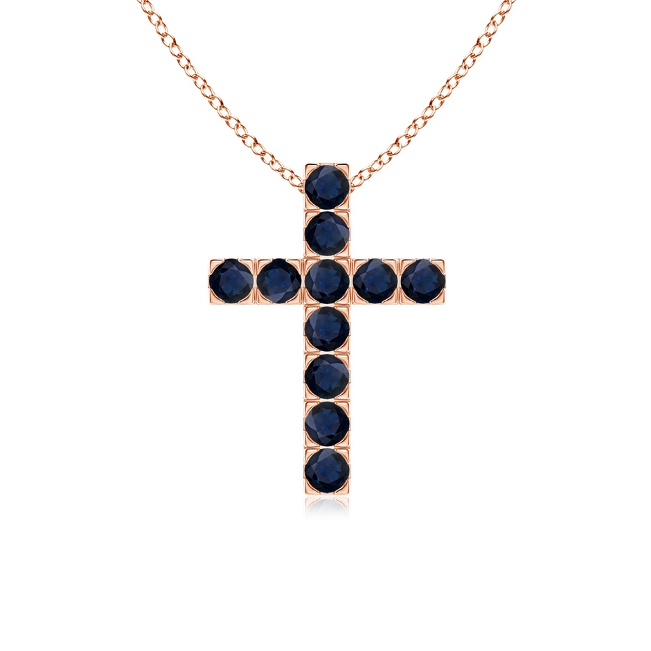 2.5mm A Flat Prong-Set Blue Sapphire Cross Pendant in Rose Gold 
