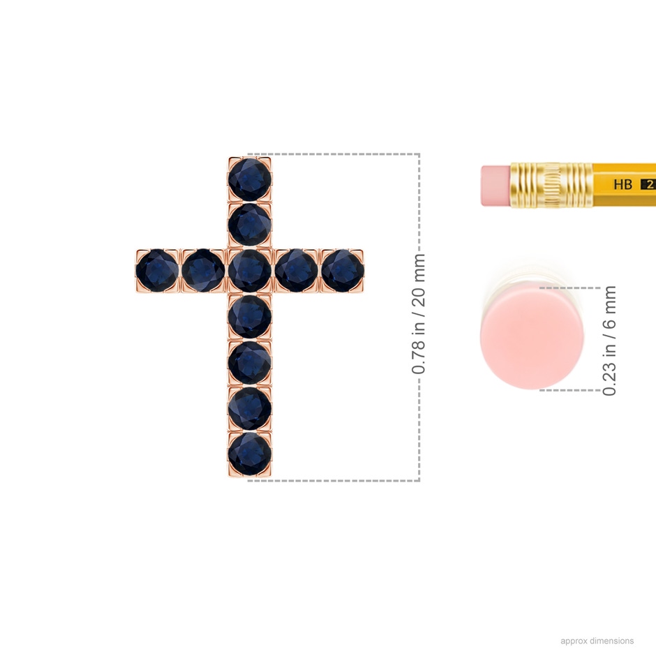 2.5mm A Flat Prong-Set Blue Sapphire Cross Pendant in Rose Gold ruler