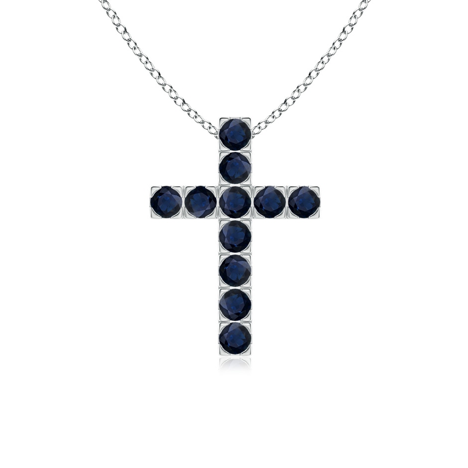 2.5mm A Flat Prong-Set Blue Sapphire Cross Pendant in White Gold 