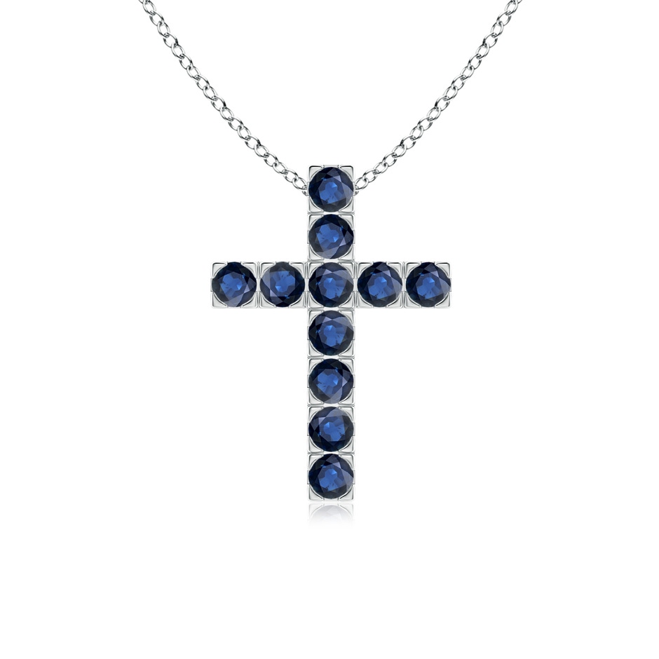 2.5mm AA Flat Prong-Set Blue Sapphire Cross Pendant in White Gold 