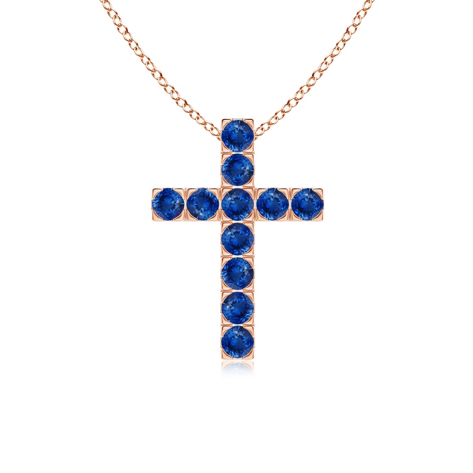 2.5mm AAA Flat Prong-Set Blue Sapphire Cross Pendant in Rose Gold 