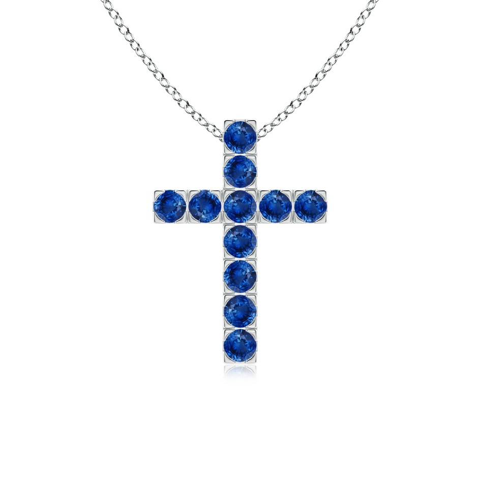 2.5mm AAA Flat Prong-Set Blue Sapphire Cross Pendant in White Gold 