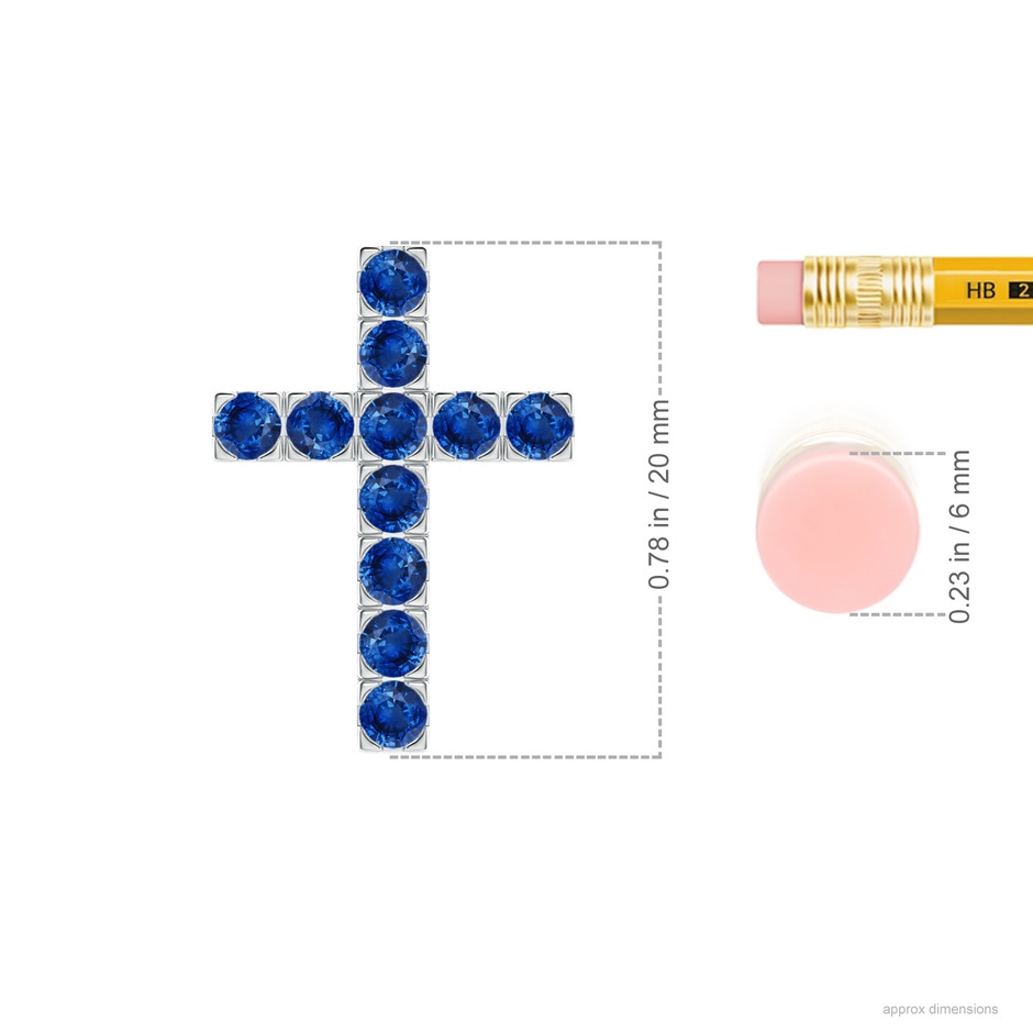 2.5mm AAA Flat Prong-Set Blue Sapphire Cross Pendant in White Gold ruler