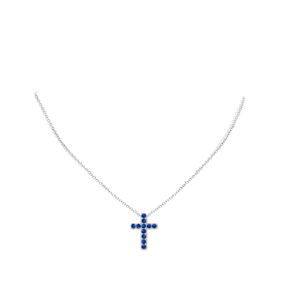 2.5mm AAA Flat Prong-Set Blue Sapphire Cross Pendant in White Gold pen