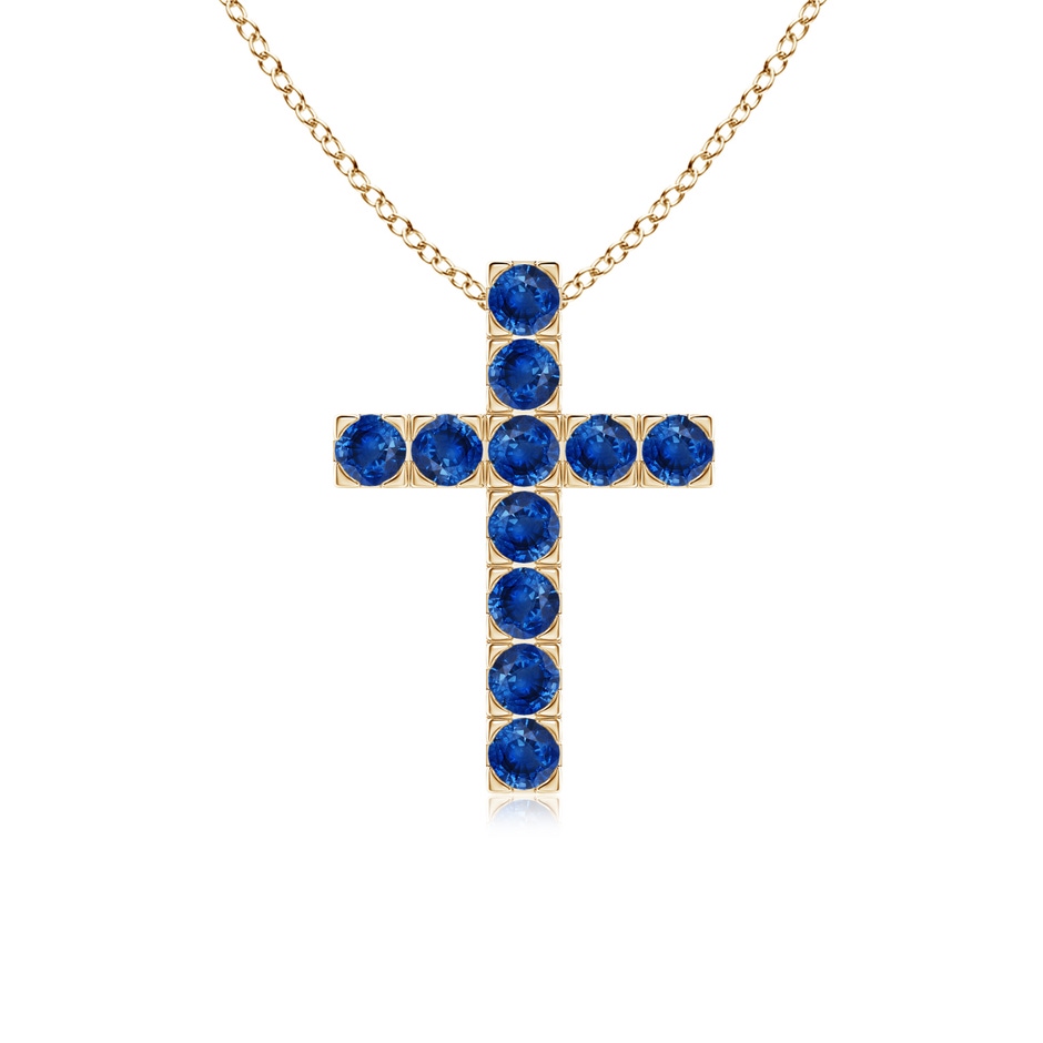 2.5mm AAA Flat Prong-Set Blue Sapphire Cross Pendant in Yellow Gold 
