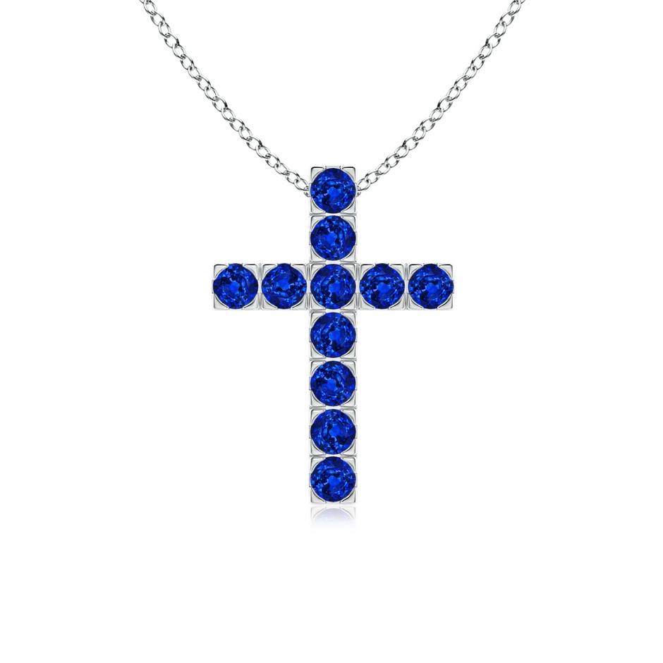 2.5mm AAAA Flat Prong-Set Blue Sapphire Cross Pendant in P950 Platinum 