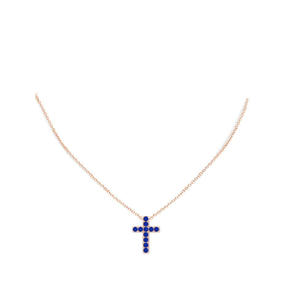 2.5mm AAAA Flat Prong-Set Blue Sapphire Cross Pendant in Rose Gold pen
