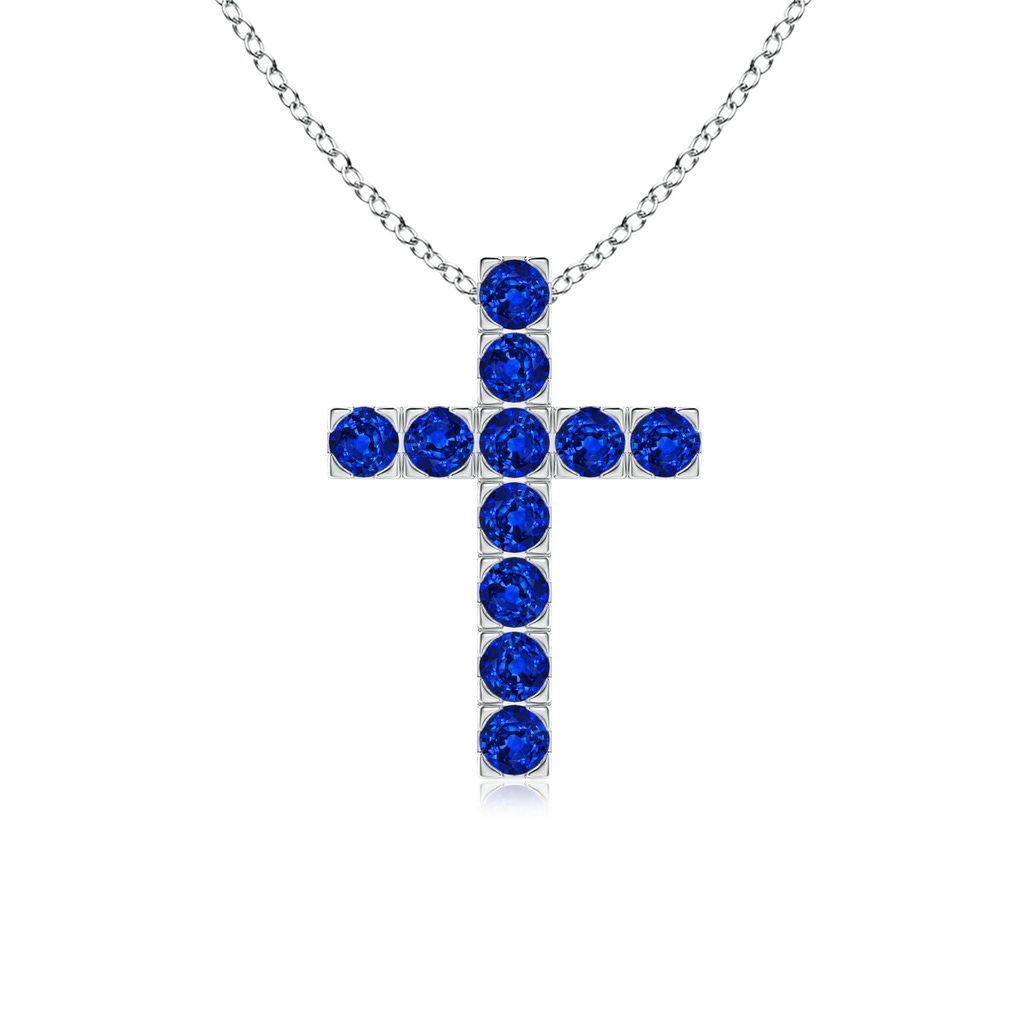 2.5mm AAAA Flat Prong-Set Blue Sapphire Cross Pendant in White Gold