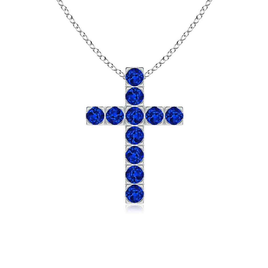 2.5mm AAAA Flat Prong-Set Blue Sapphire Cross Pendant in White Gold 