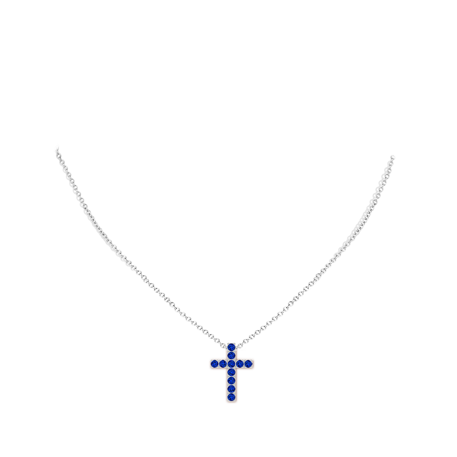 2.5mm AAAA Flat Prong-Set Blue Sapphire Cross Pendant in White Gold pen