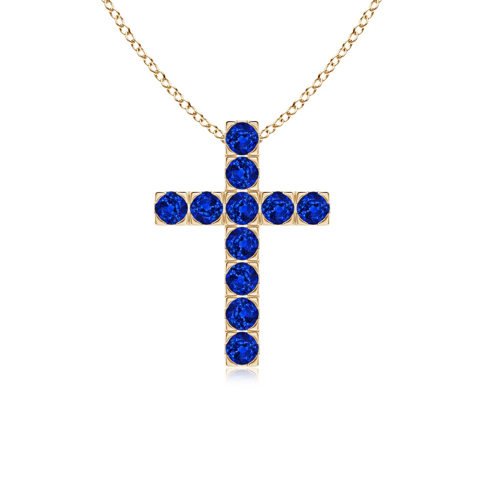 2.5mm AAAA Flat Prong-Set Blue Sapphire Cross Pendant in Yellow Gold 
