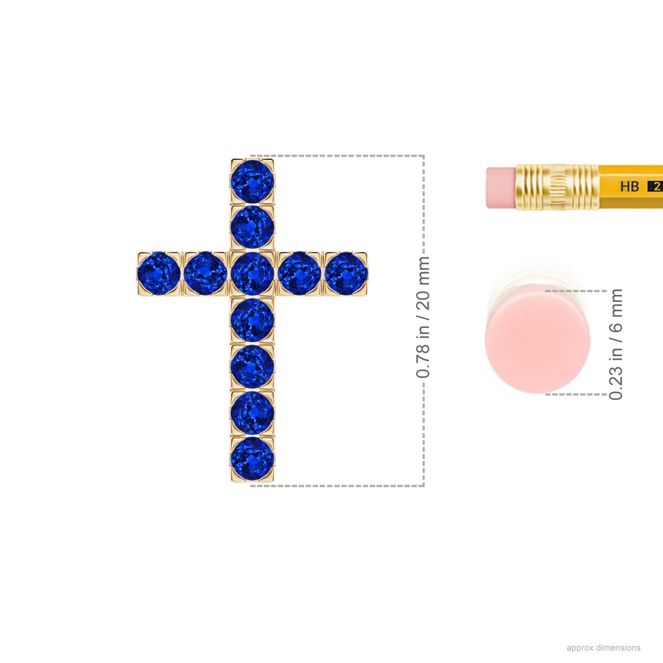 2.5mm AAAA Flat Prong-Set Blue Sapphire Cross Pendant in Yellow Gold ruler