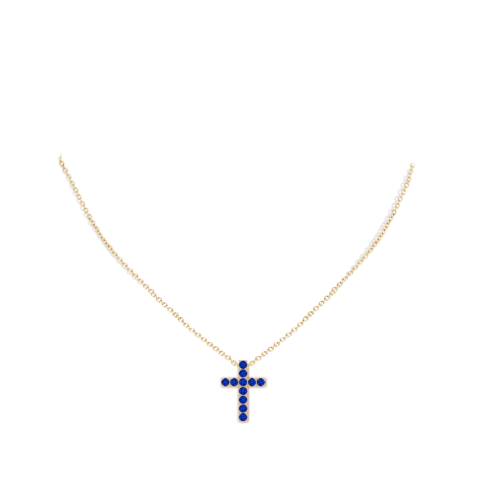 2.5mm AAAA Flat Prong-Set Blue Sapphire Cross Pendant in Yellow Gold pen