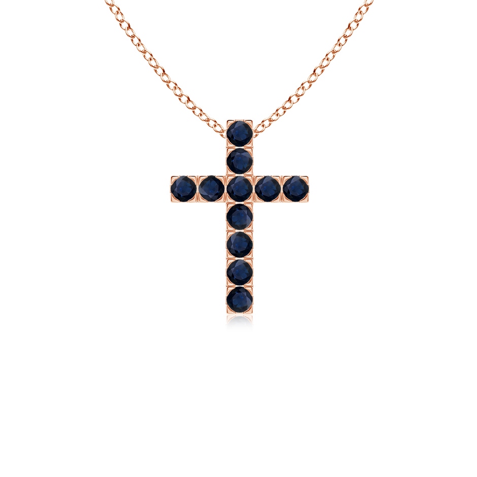 2mm A Flat Prong-Set Blue Sapphire Cross Pendant in Rose Gold 
