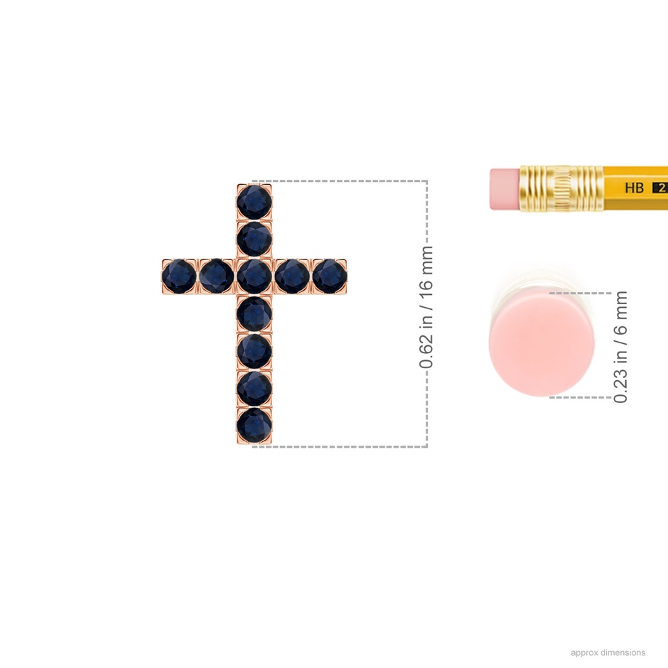2mm A Flat Prong-Set Blue Sapphire Cross Pendant in Rose Gold ruler