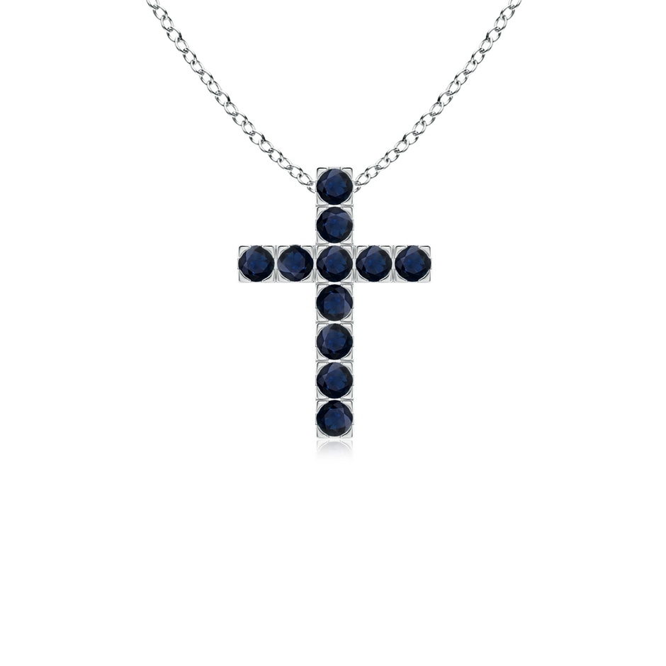 2mm A Flat Prong-Set Blue Sapphire Cross Pendant in White Gold 