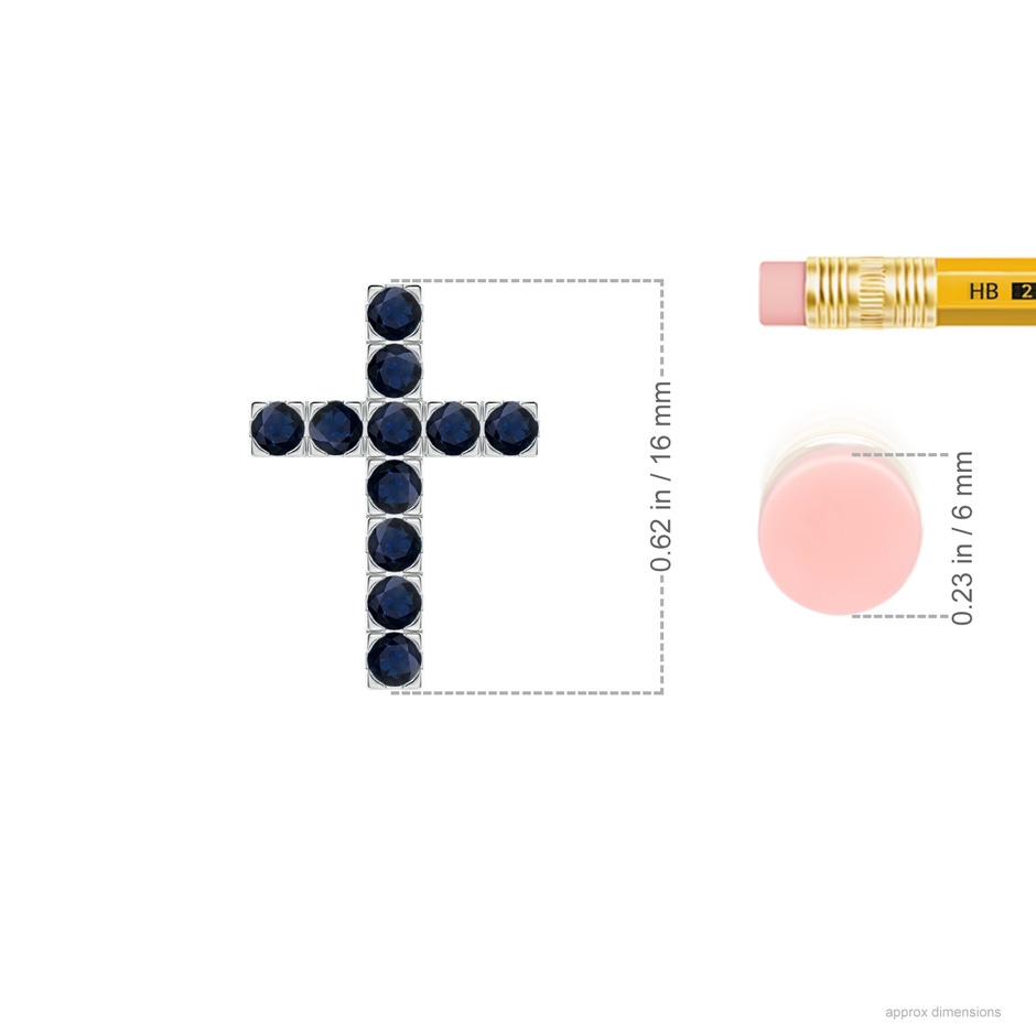 2mm A Flat Prong-Set Blue Sapphire Cross Pendant in White Gold ruler