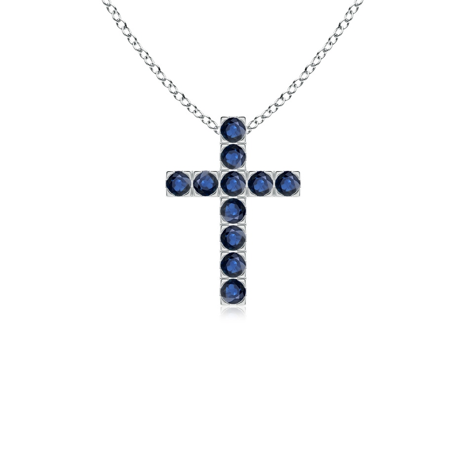 2mm AA Flat Prong-Set Blue Sapphire Cross Pendant in P950 Platinum 