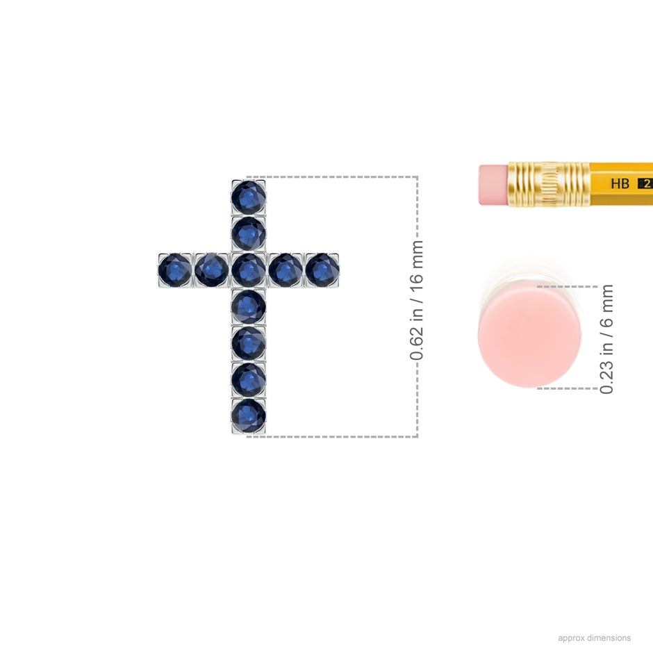 2mm AA Flat Prong-Set Blue Sapphire Cross Pendant in P950 Platinum ruler