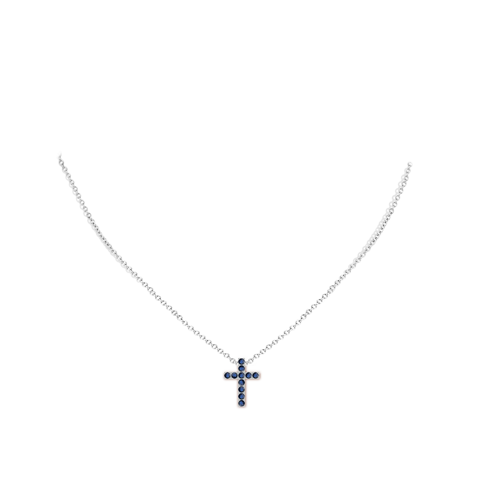 2mm AA Flat Prong-Set Blue Sapphire Cross Pendant in P950 Platinum pen
