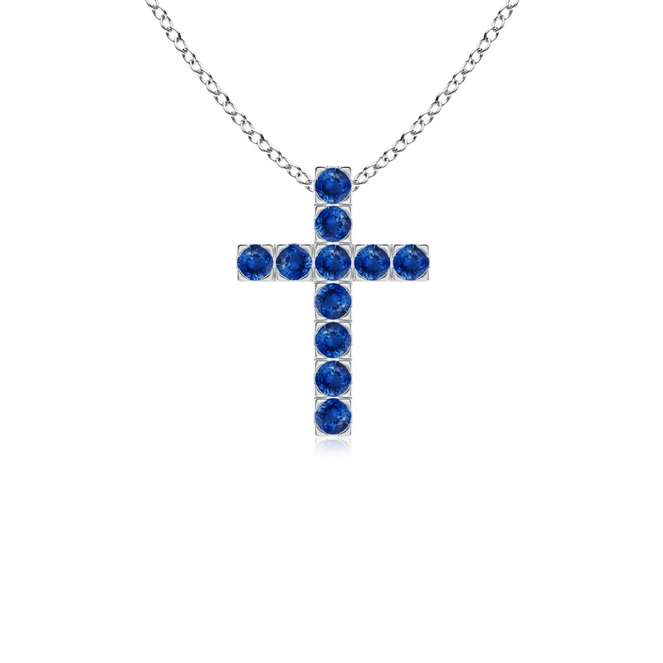 2mm AAA Flat Prong-Set Blue Sapphire Cross Pendant in P950 Platinum 
