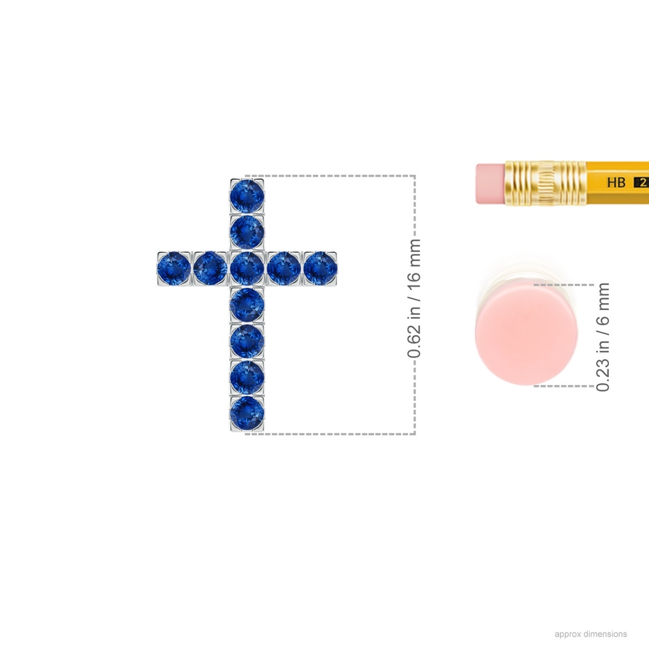 2mm AAA Flat Prong-Set Blue Sapphire Cross Pendant in P950 Platinum ruler