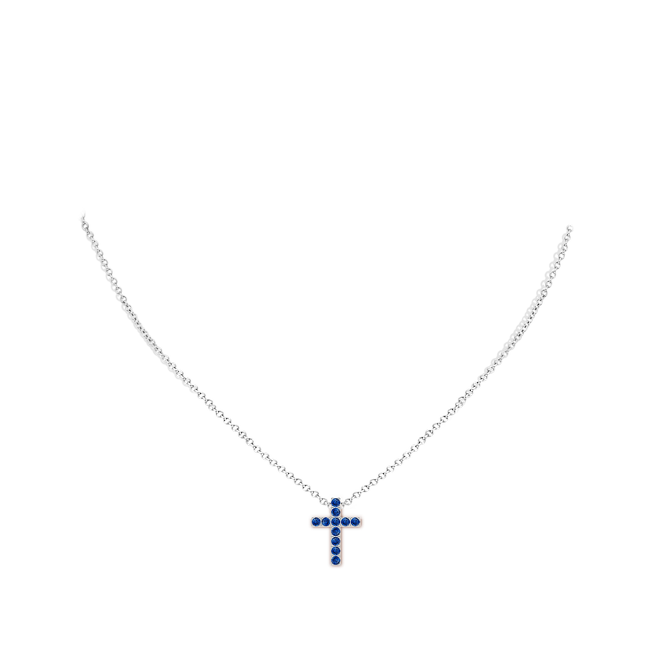 2mm AAA Flat Prong-Set Blue Sapphire Cross Pendant in P950 Platinum pen