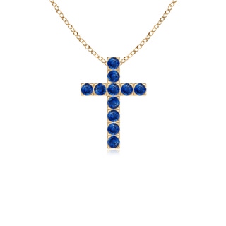 2mm AAA Flat Prong-Set Blue Sapphire Cross Pendant in Yellow Gold