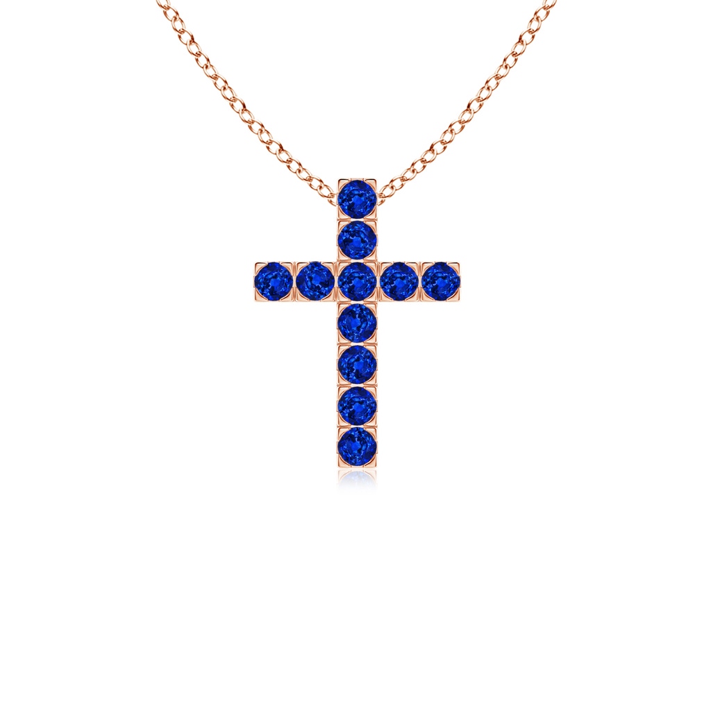 2mm AAAA Flat Prong-Set Blue Sapphire Cross Pendant in Rose Gold