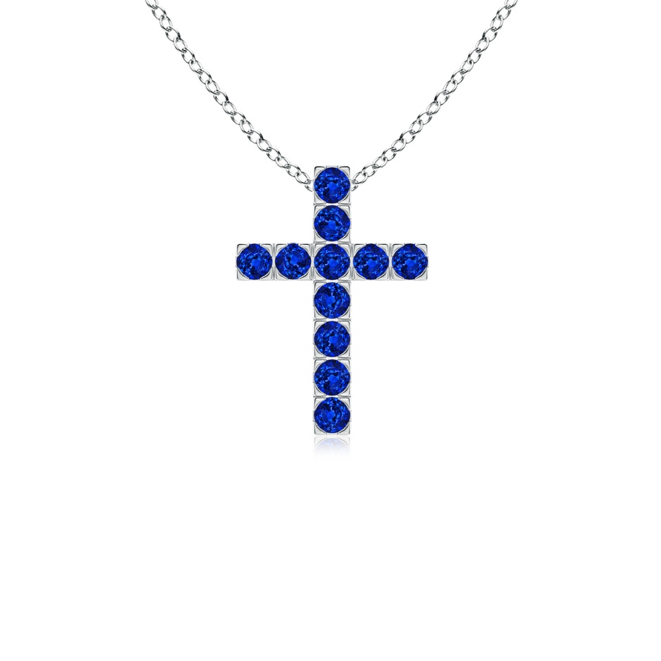 2mm AAAA Flat Prong-Set Blue Sapphire Cross Pendant in White Gold 