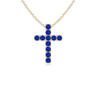 2mm AAAA Flat Prong-Set Blue Sapphire Cross Pendant in Yellow Gold