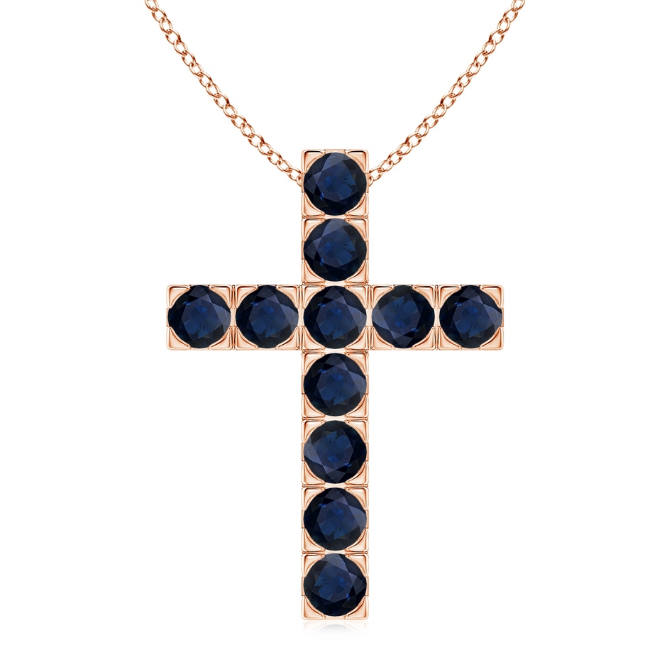 3.5mm A Flat Prong-Set Blue Sapphire Cross Pendant in Rose Gold 