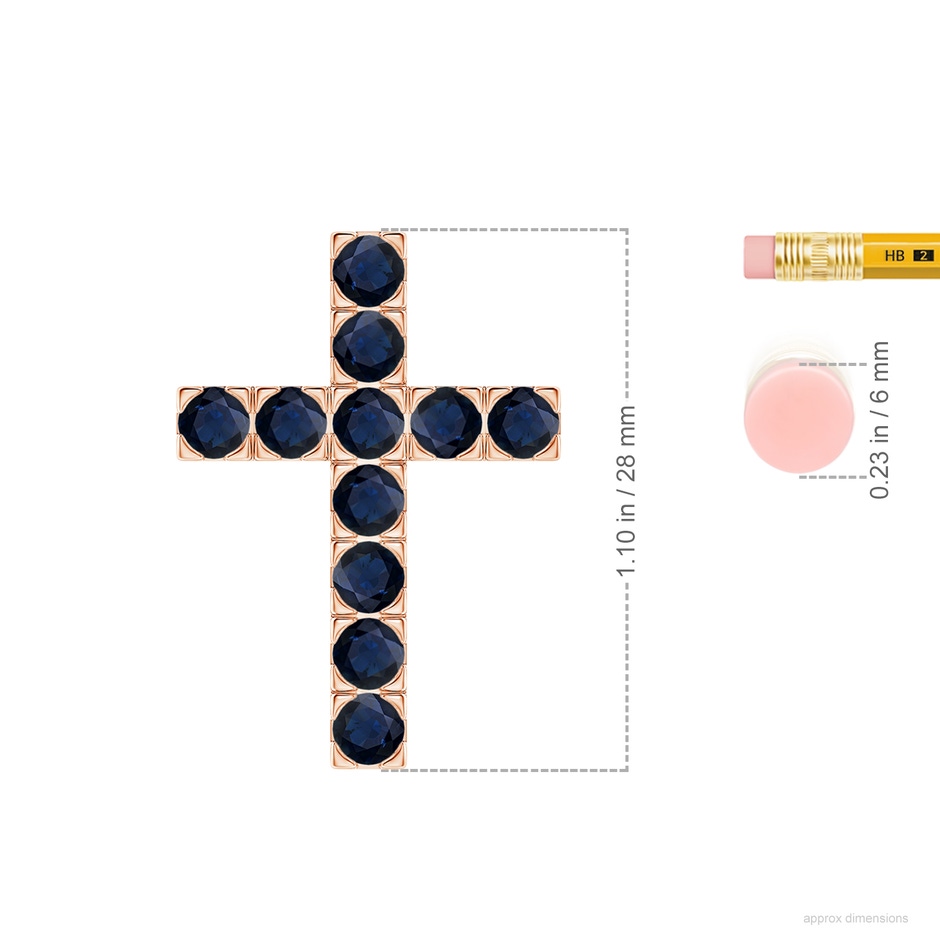 3.5mm A Flat Prong-Set Blue Sapphire Cross Pendant in Rose Gold ruler