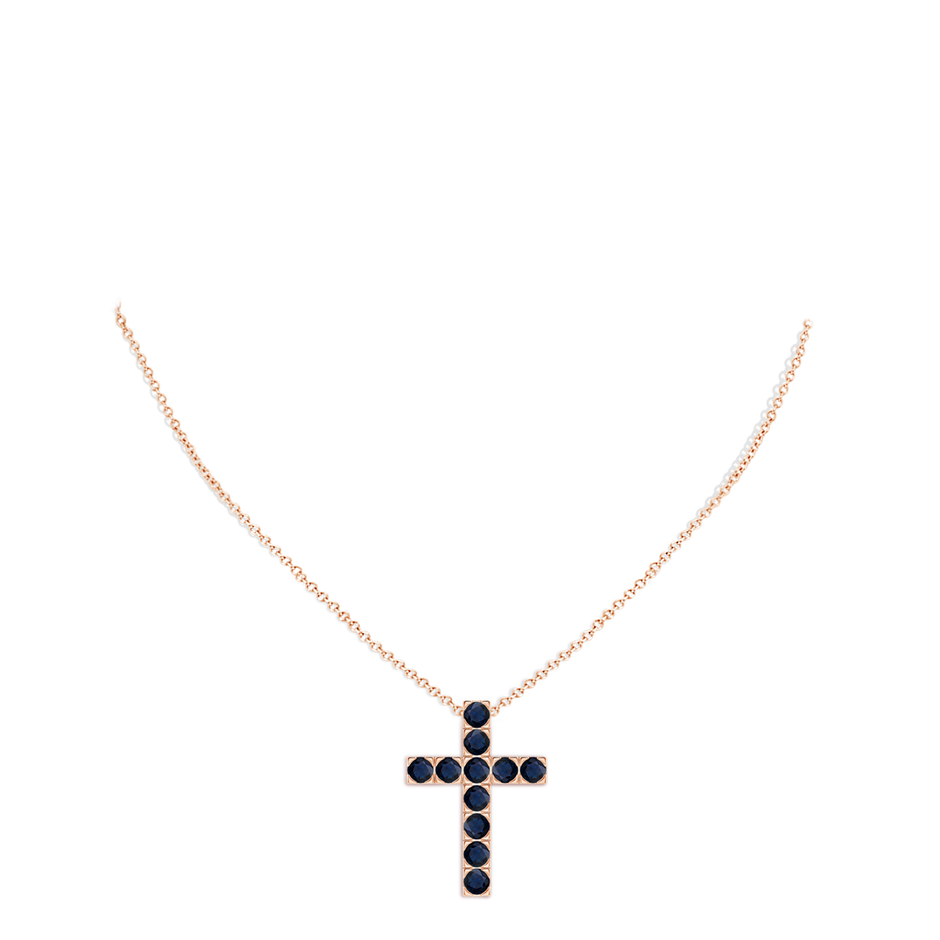 3.5mm A Flat Prong-Set Blue Sapphire Cross Pendant in Rose Gold pen