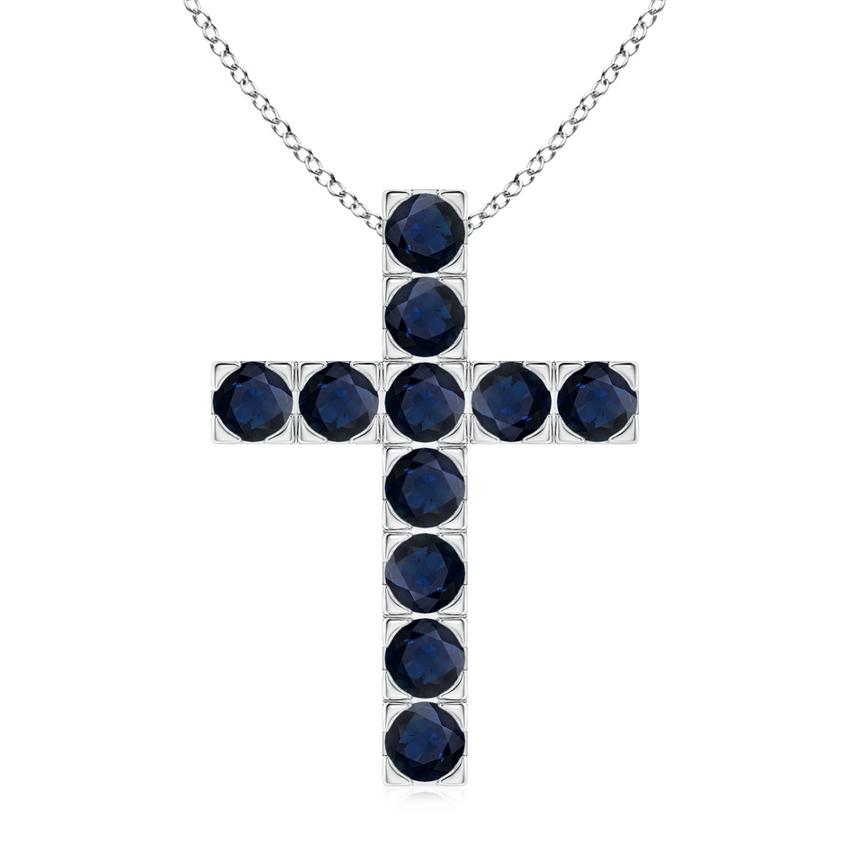 3.5mm A Flat Prong-Set Blue Sapphire Cross Pendant in White Gold 