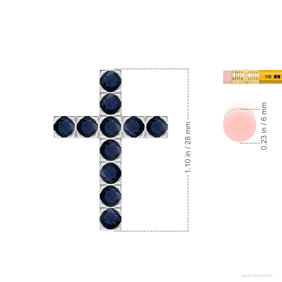 3.5mm A Flat Prong-Set Blue Sapphire Cross Pendant in White Gold ruler