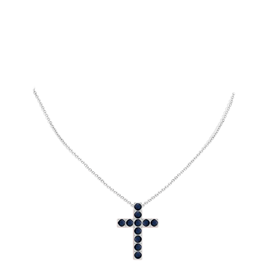 3.5mm A Flat Prong-Set Blue Sapphire Cross Pendant in White Gold pen