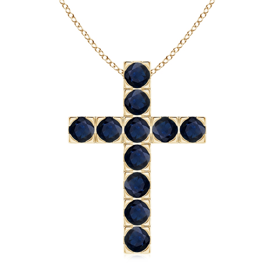 3.5mm A Flat Prong-Set Blue Sapphire Cross Pendant in Yellow Gold 