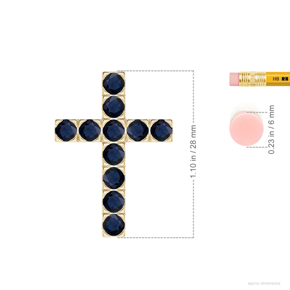 3.5mm A Flat Prong-Set Blue Sapphire Cross Pendant in Yellow Gold ruler