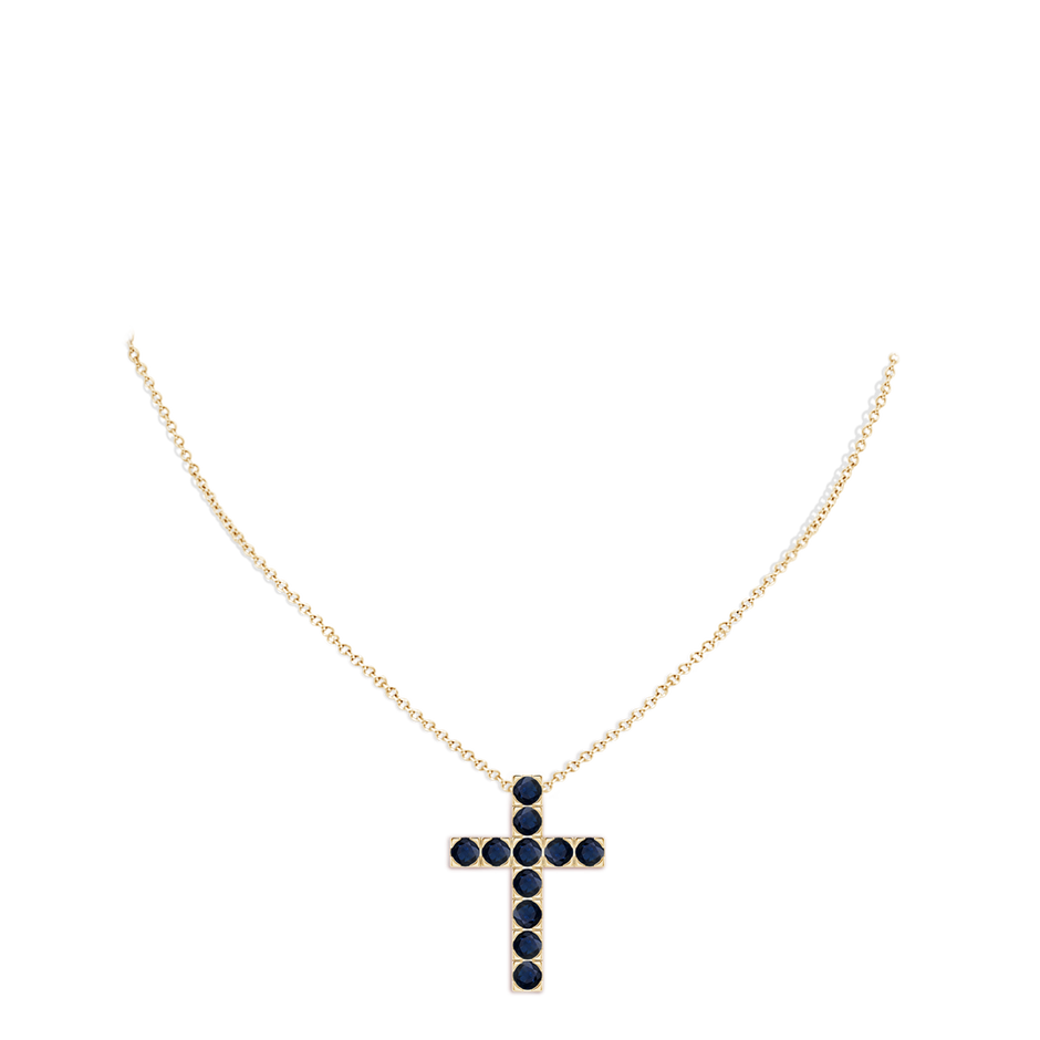 3.5mm A Flat Prong-Set Blue Sapphire Cross Pendant in Yellow Gold pen