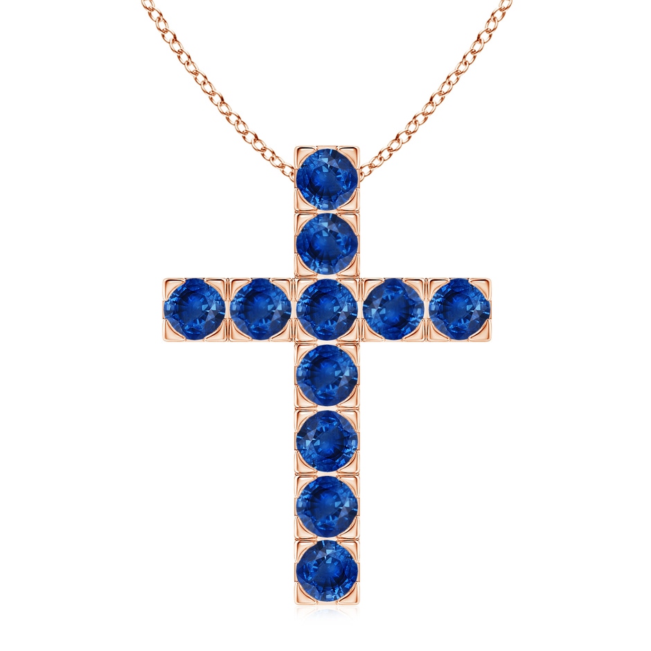 3.5mm AAA Flat Prong-Set Blue Sapphire Cross Pendant in Rose Gold 