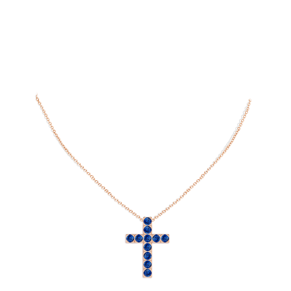 3.5mm AAA Flat Prong-Set Blue Sapphire Cross Pendant in Rose Gold pen