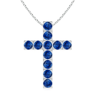 3.5mm AAA Flat Prong-Set Blue Sapphire Cross Pendant in White Gold