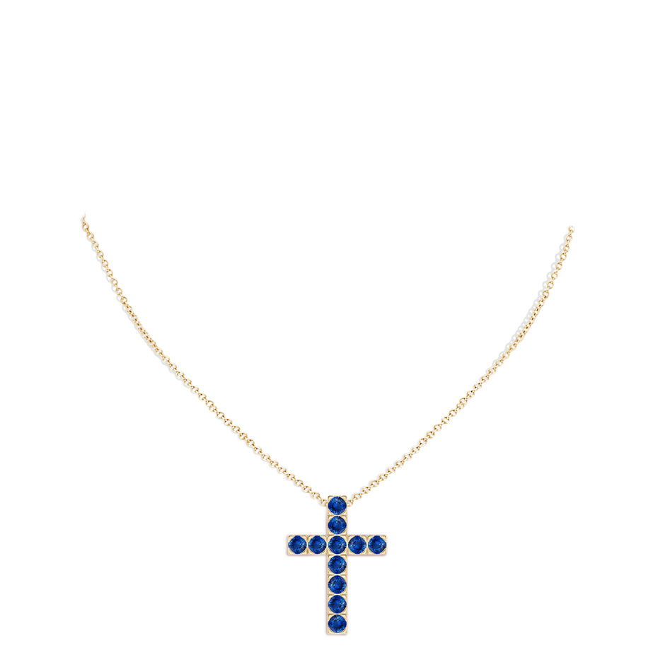 3.5mm AAA Flat Prong-Set Blue Sapphire Cross Pendant in Yellow Gold pen