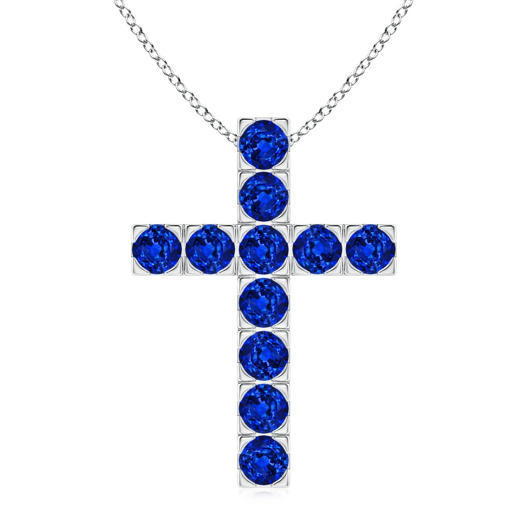 3.5mm Lab-Grown Flat Prong-Set Blue Sapphire Cross Pendant in White Gold