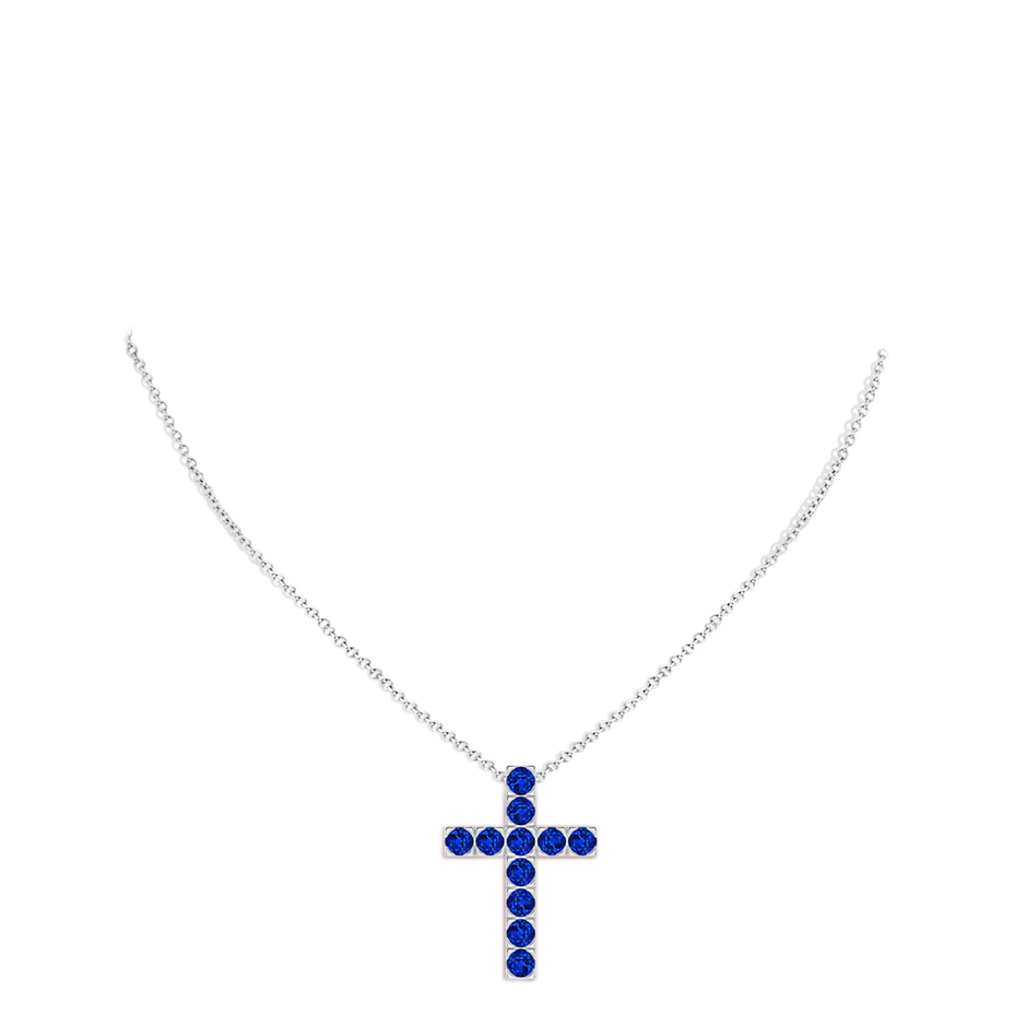 3.5mm Lab-Grown Flat Prong-Set Blue Sapphire Cross Pendant in White Gold pen