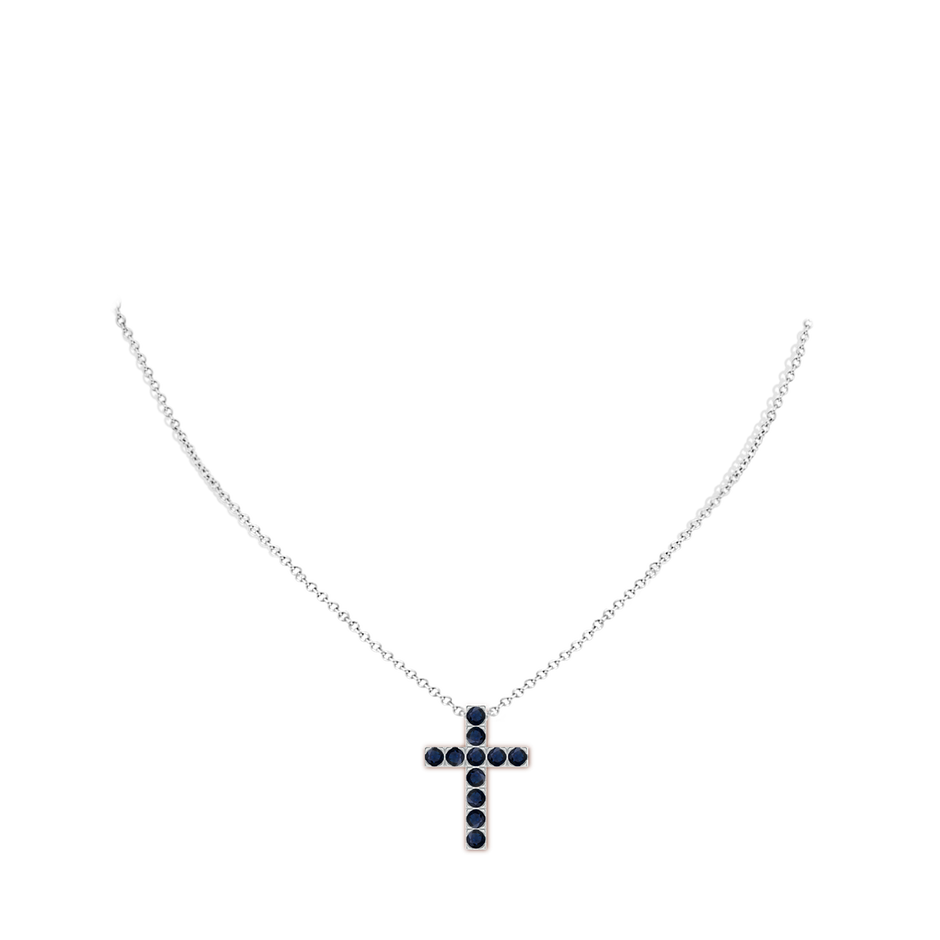 3mm A Flat Prong-Set Blue Sapphire Cross Pendant in White Gold pen