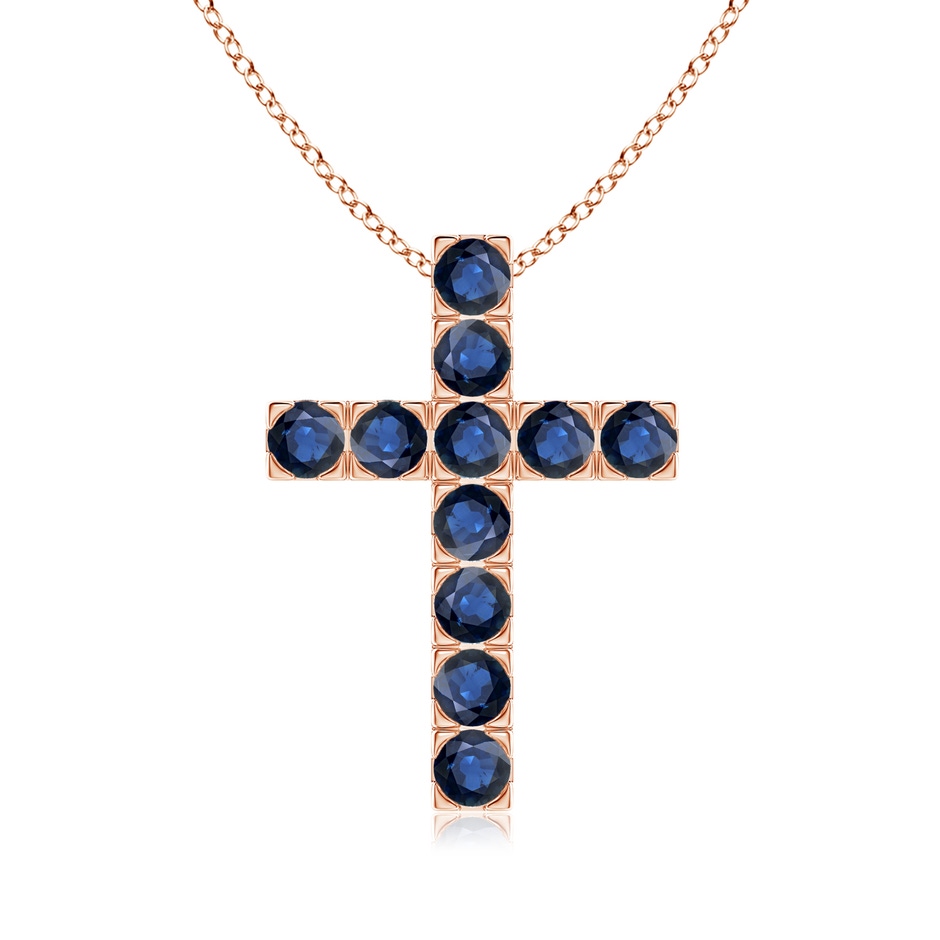 3mm AA Flat Prong-Set Blue Sapphire Cross Pendant in Rose Gold 