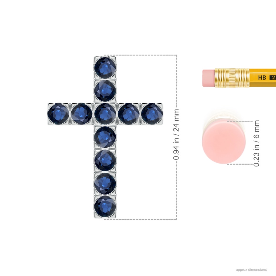 3mm AA Flat Prong-Set Blue Sapphire Cross Pendant in White Gold ruler
